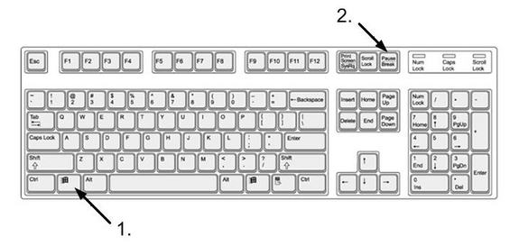 Keyboard screenshot of pressing windows key and "pause/break" key