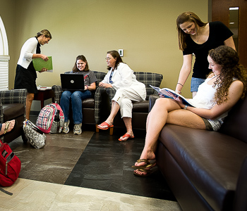 Students relaxing in a quiet study area