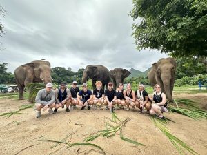 Students in front of elephants