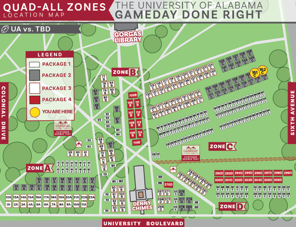 Map of Quad Gameday Tents