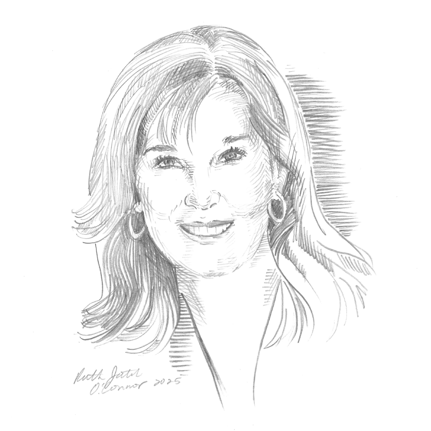 Black and white pencil sketch of Lisa Mestas 